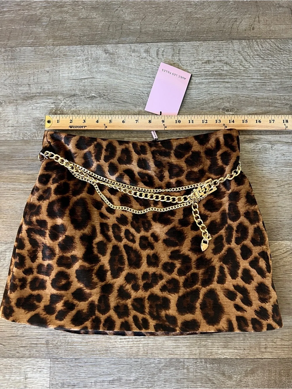 Avec Les Filles Leopard Print Mini Skirt with Gold Belt Detail